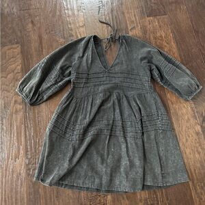 Irvine Cotton Pocketed Denim V-Neck Dress -Vintage Black